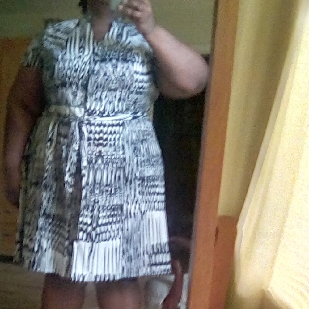 Black ans white belted button down dress